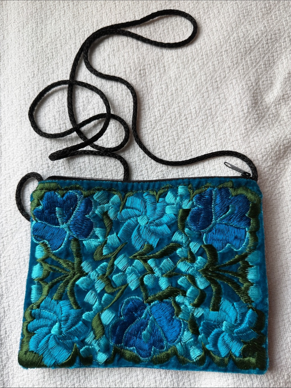 Embroidered Teal Floral Crossbody Bag